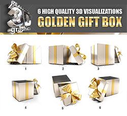 6个金色的礼物盒模型：Golden Gift Box